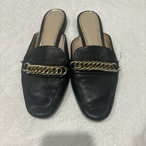 Gold Chain Black Mules Classic Clogs